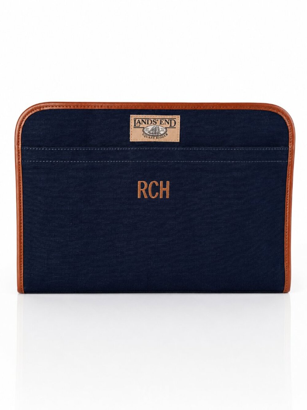Vintage Lands End Square Rigger Blue Canvas Leather Portfolio